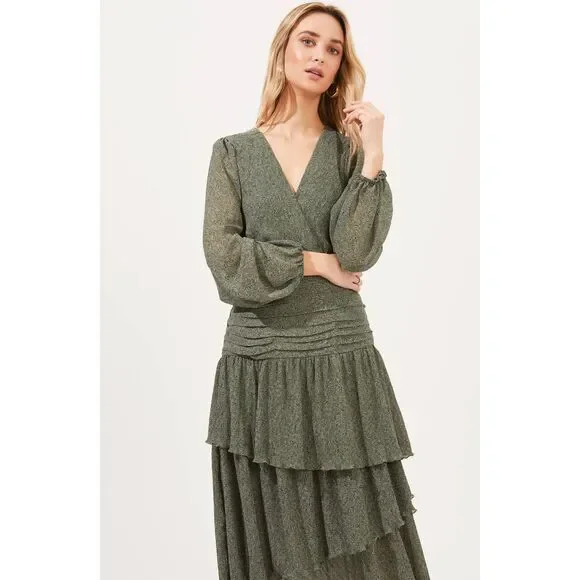 ASTR The Label Green Ruched Ruffle Floral Print Midi Dress - Picture 3 of 13